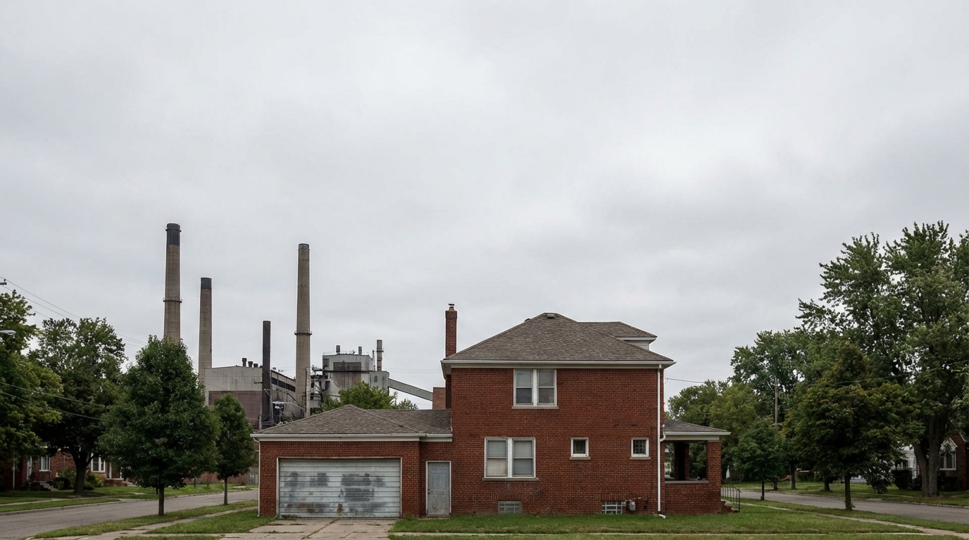 Sturdy residential home with garage door in River Rouge Michigan