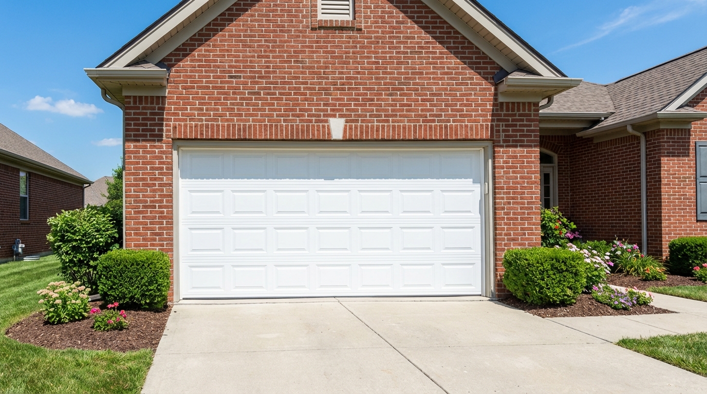 Well-maintained garage door with clean tracks on a Detroit home