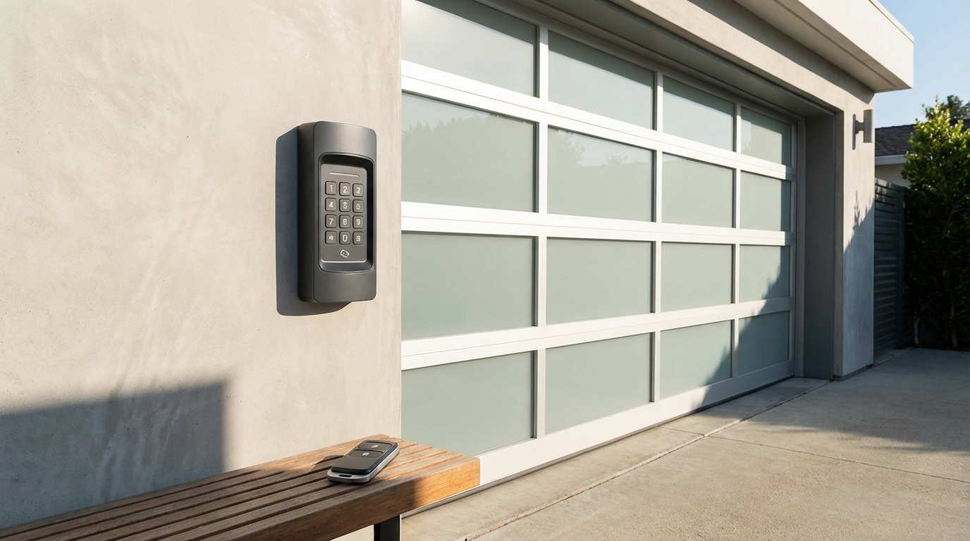 Modern garage door opener keypad and remote control
