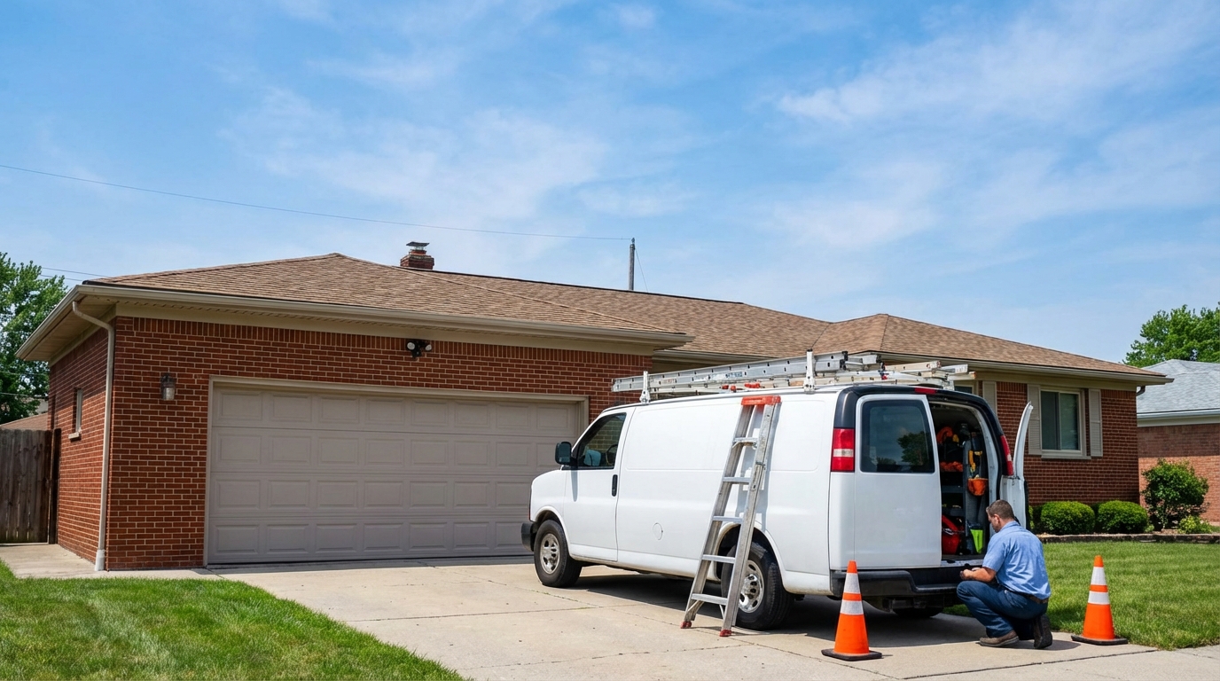 Detroit home with damaged garage door panel needing repair