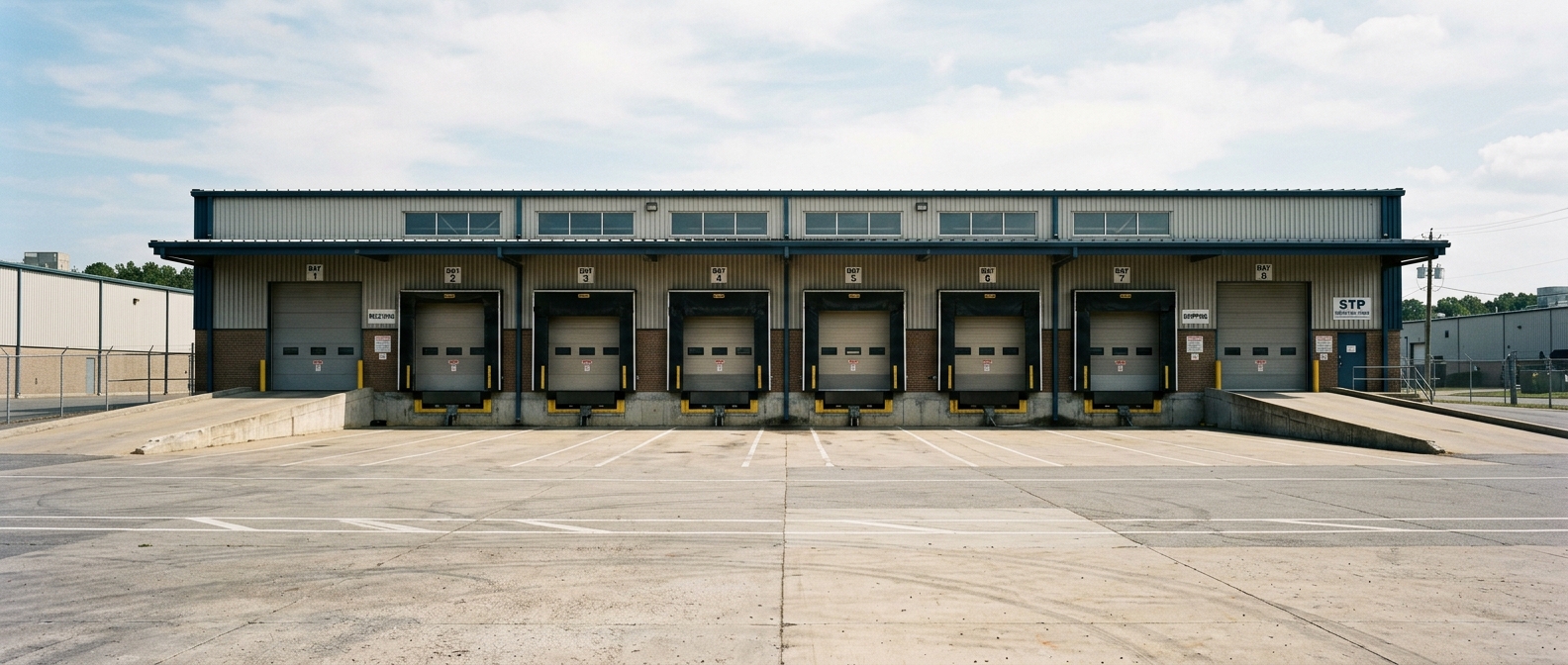 Commercial garage doors at a Detroit area warehouse and distribution facility
