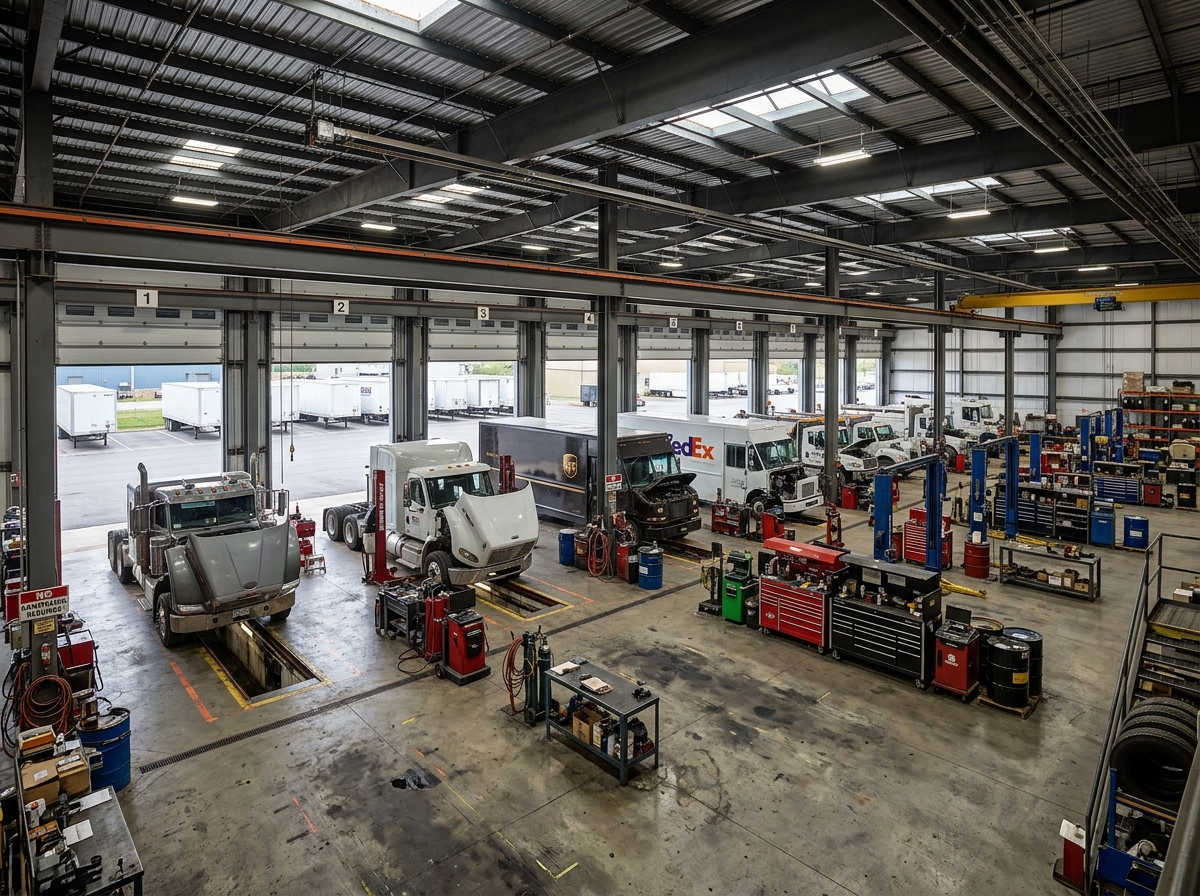 Commercial fleet garage with multiple service bays in Metro Detroit