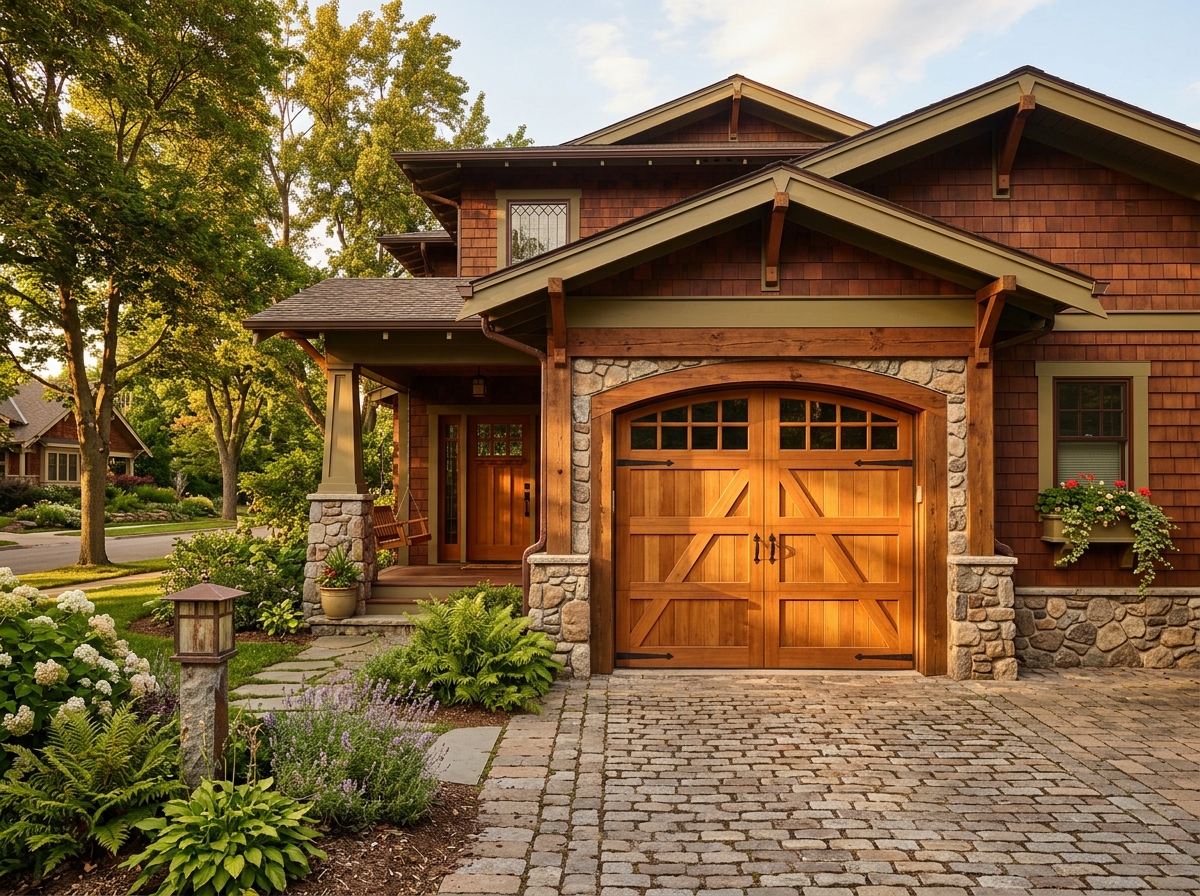 Custom carriage house wood garage door on historic Detroit home