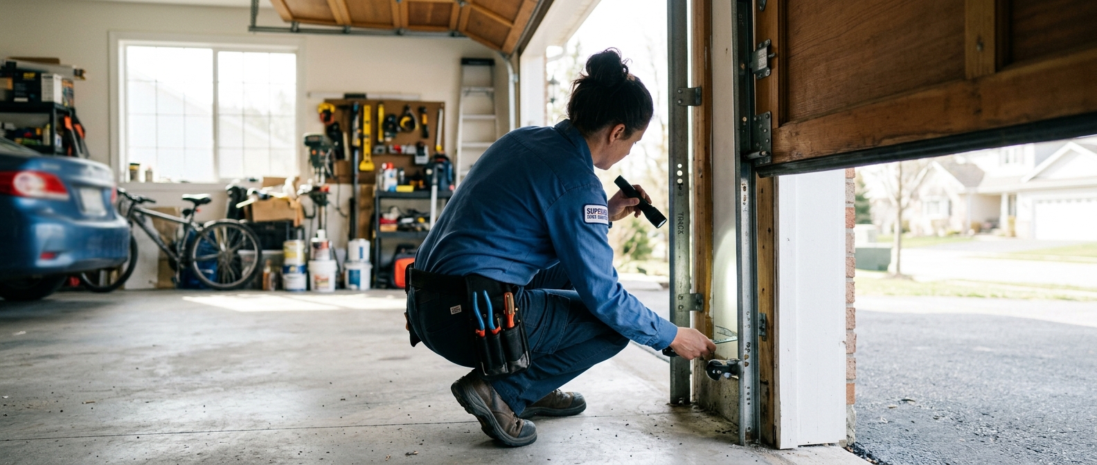 313 Garage Door technician performing full inspection on Detroit home garage door system